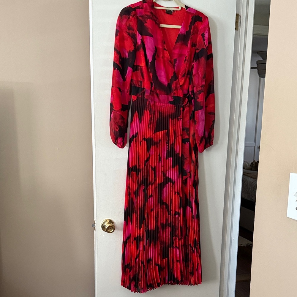 Taylor Red and Pink Long Sleeve Dress